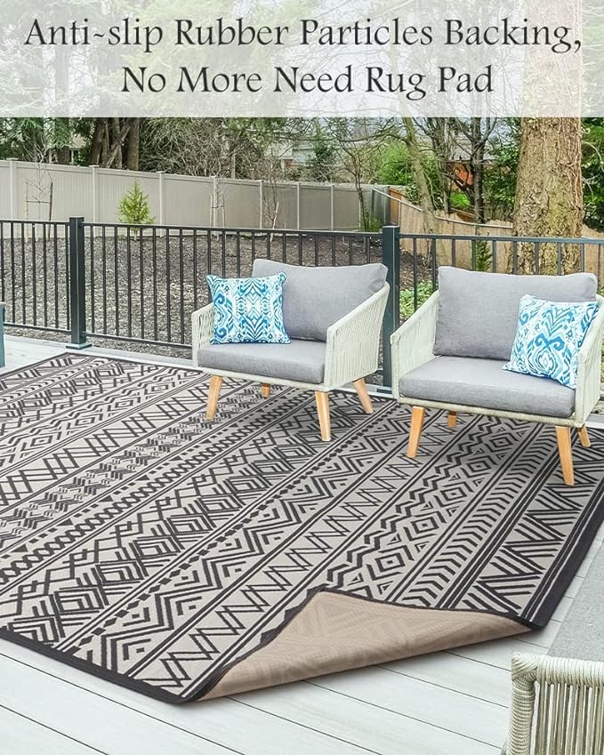 Outdoor Rug Carpet 4x6 ft, Flatweave Textured Outdoor Patio Rug Non Slip Indoor - Image 2