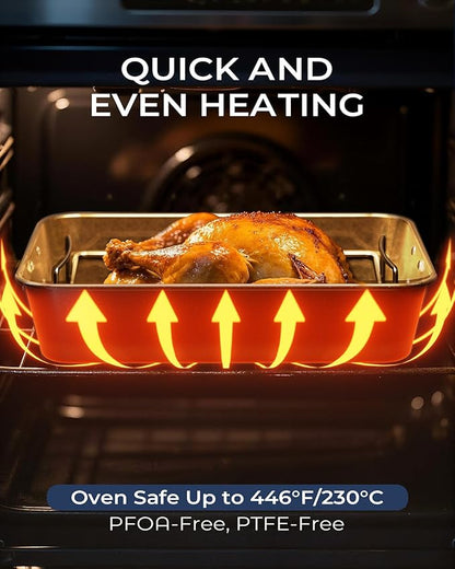 Turkey Roasting Pan with Rack Non stick Carbon Steel Roaster 16x11 Inch - Image 6