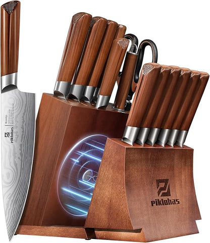 Kitchen Knife Sets With Block, Piklohas 15 Pieces Knife Sets With Magnetic by Piklohas