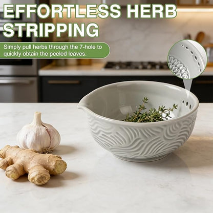 Ceramic Grater Bowl with Herb Stripper, 3 in 1 Handmade Ginger Grater Bowl - Image 5
