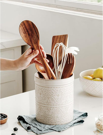 Kitchen Utensil Holder, 7 Inches Large Ceramic Utensil Holder - Image 2