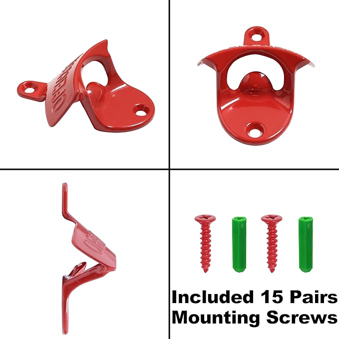 15 PCS Red Wall Mounted Beer Bottle Opener Rustproof, Bulk Soda Cap Opener - Image 4