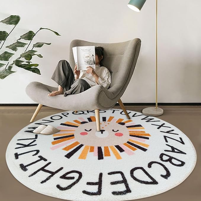 Poowe ABC Lion Kids Room Rug, 31.5" Round Washable Area Rugs - Image 4