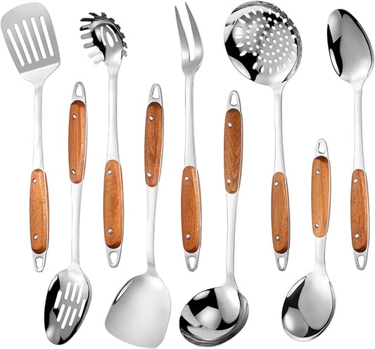 304 Stainless Steel Cooking Utensils Set, Solid Spoon, Skimmer Spoon, Spaghetti by Lazycorner