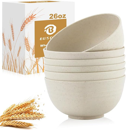 Soup Bowls 26oz, Wheat Straw Bowls Set of 6, Unbreakable Cereal & Popcorn Bowls by BUSOKIP