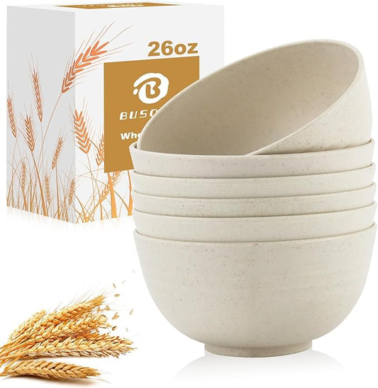 Soup Bowls 26oz, Wheat Straw Bowls Set of 6, Unbreakable Cereal & Popcorn Bowls by BUSOKIP
