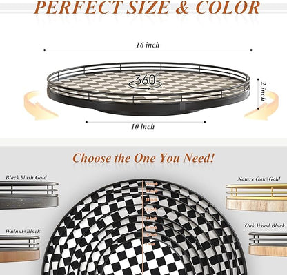 16" Black and White Kitchen Lazy Susan Turntable, Round Checkered Decorative - Image 6