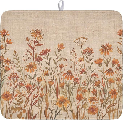 Fall Floral Dish Drying Mat for Kitchen Counter 16 x 18 Inch Autumn Sunflower by Unknown