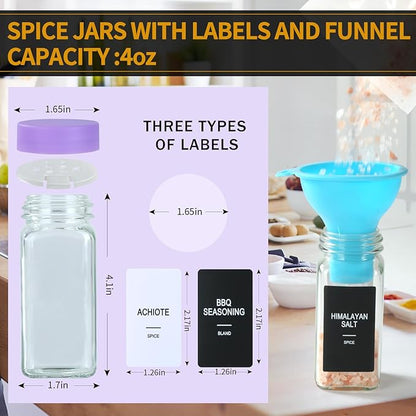 24 Glass Spice Jars with Labels, Spice Jar Set, 4oz Spice Containers, Seasoning - Image 2