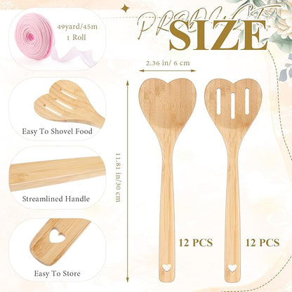 Reallnaive 24 Pcs Bamboo Spatula Wooden Kitchen Utensil Bulk 12''wood Spoon - Image 2