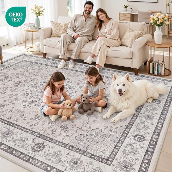 Area Rugs 9x12 Living Room: Vintage Boho Neutral Washable Rug Indoor Soft Large - Image 7