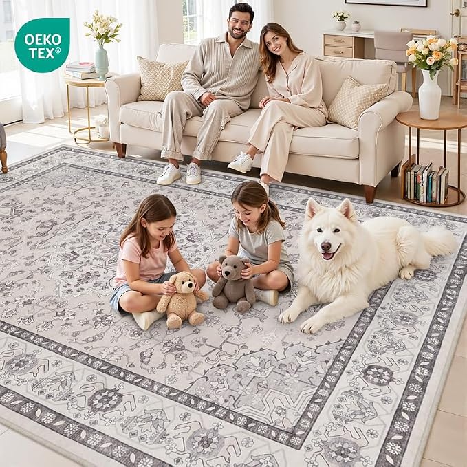 5x7 Area Rugs for Living Room: Vintage Boho Neutral Washable Rug Indoor Soft - Image 8