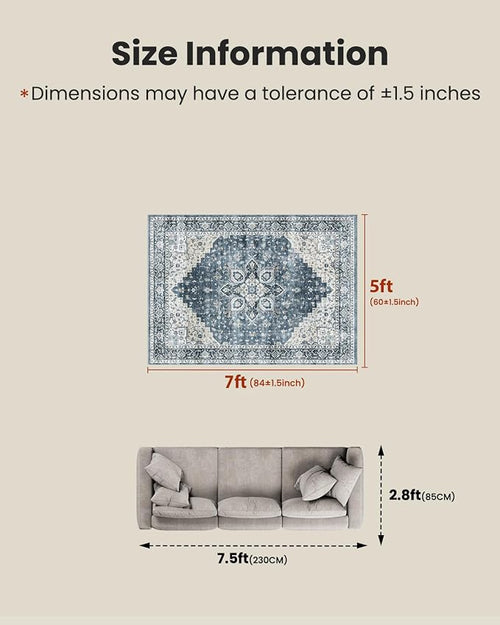 AMADA HOMEFURNISHING 5x7 Area Rugs, Washable Living Room Rug Low-Profile - Image 2