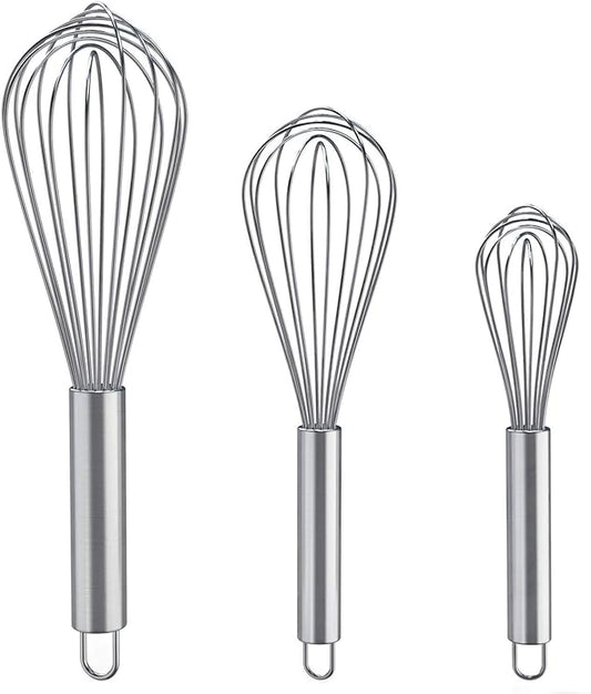 Whisks for Cooking, 3 Pack Stainless Steel Whisk for Blending, Beating and by Kitchen+Cooking+Kit