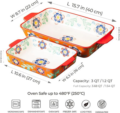Ceramic Baking Dish Set of 2, 3QT & 1.2QT Stoneware Casserole Dishes - Image 2