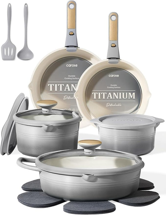 CAROTE 17Pcs Titanium Cookware Set, Pots and Pans Set Non Stick, Kitchen by CAROTE