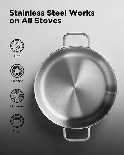 Saute Pan with Lid, 12 Inch 7QT Tri-Ply Stainless Steel Braiser Pan, Deep - Image 5