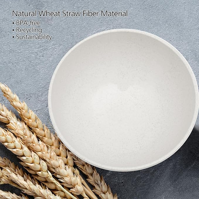 (Non Ceramic) 34 Ounce Cereal Bowls,Unbreakable Wheat Straw Fiber Bowl Set of 8, Microwave & Dishwasher Safe, Lightweight and Eco-Friendly Kitchen Bowls for Cereal, Salad, Soup, Snacks - BPA Free