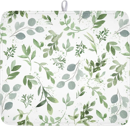 Spring Summer Sage Green Leaves Dish Drying Mat 16 x 18 Inch Spring Eucalyptus by Unknown