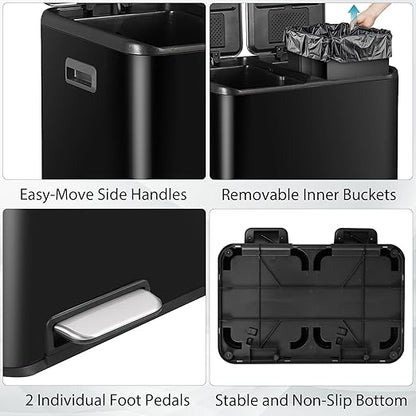 SUPER DEAL Kitchen Trash Can, 16 Gallon 60L Dual Garbage and Recycling Can - Image 6