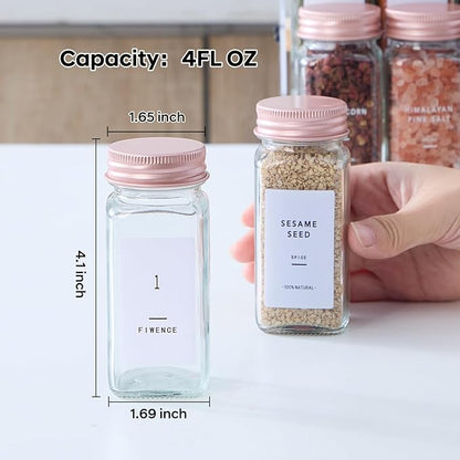 24 Pcs Glass Spice Jars with Labels and Pink Metal Caps, 4oz Empty Spice - Image 2