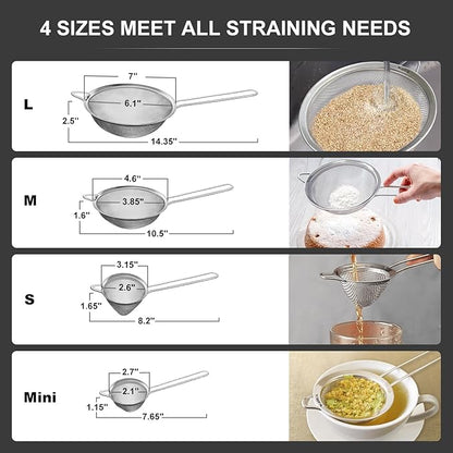 Walfos Fine Mesh Strainer 4PCS, Versatile Kitchen Strainer - Image 2