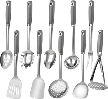 10 Piece Stainless Steel Cooking Utensils Set by VZZNN