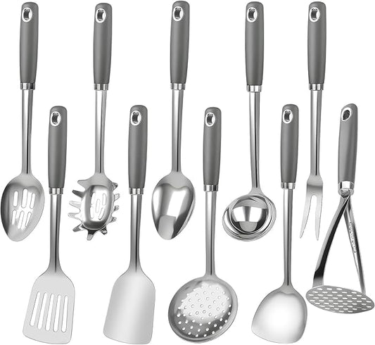 10 Piece Stainless Steel Cooking Utensils Set by VZZNN