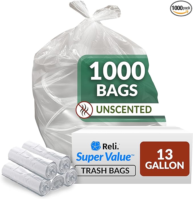 Reli. SuperValue 13 Gallon Trash Bags | 1000 Count Bulk | Tall Kitchen | Can by Reli