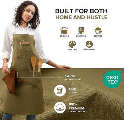 Cotton Canvas Apron for Women & Men – Adjustable Neck Strap & Waist Ties - Image 4