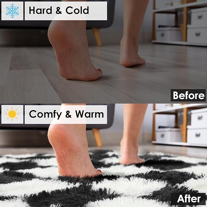 KICMOR 5x7 Rug for Living Room Bedroom, Fluffy Black and White Area Rug Fuzzy - Image 8