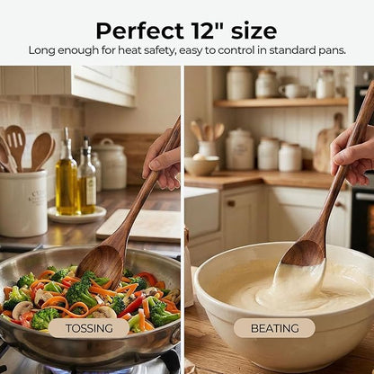 HANSGO Wooden Spoons for Cooking, 12Inch Wood Serving Spoons for Nonstick Pans - Image 2