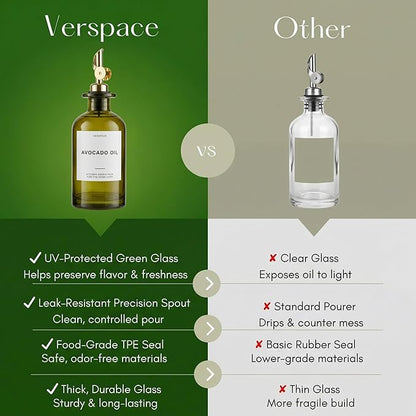 Verspace UV-Protected Green Glass Olive Oil Dispenser Bottles - Image 4