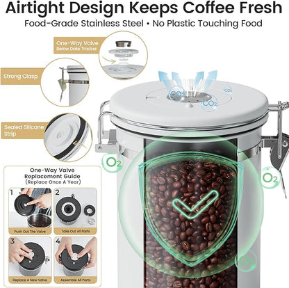 Veken Coffee Canister with Window, Airtight Stainless Steel Kitchen Food - Image 5