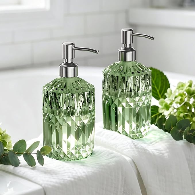 AmazerBath Soap Dispenser, 2 Pack Green Glass Soap Dispenser - Image 8