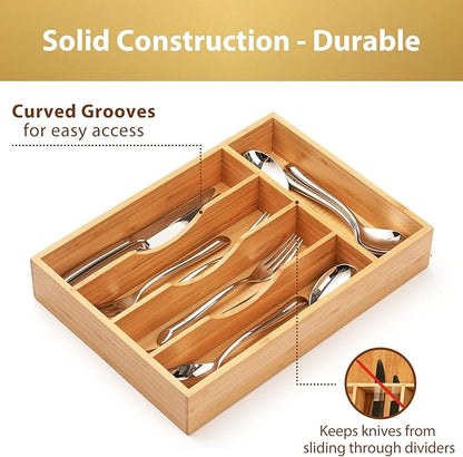 Umilife Bamboo Kitchen Drawer Organizer, 9 Inch Silverware Utensils Tray Holder - Image 3