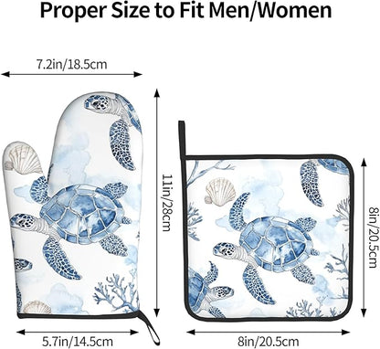 Navy Blue Ocean Sea Turtle Oven Mitts and Pot Holders Sets of 2 Summer Gift - Image 3
