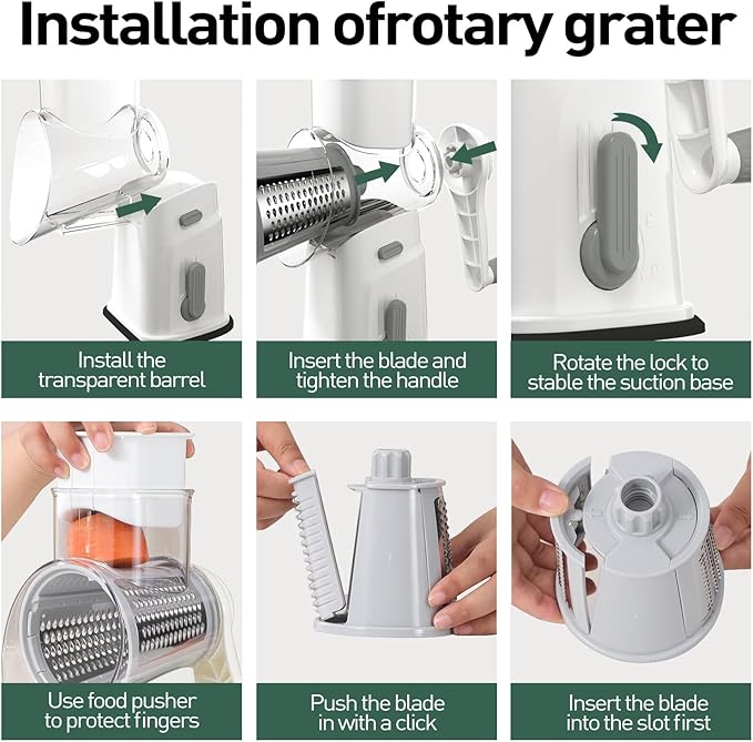 APSARAS USA Cheese Grater Hand Crank, Rotary Cheese Grater, 5 in 1 Rotary Grater - Image 4