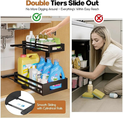 2-Pack Under Sink Organizer and Storage, 2-Tier L Shape Pull Out Cabinet - Image 3