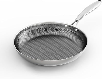 COOKER KING 12-Inch Stainless Steel Pan, Hybrid Nonstick Frying Pan, 3-Ply Clad by cookerking