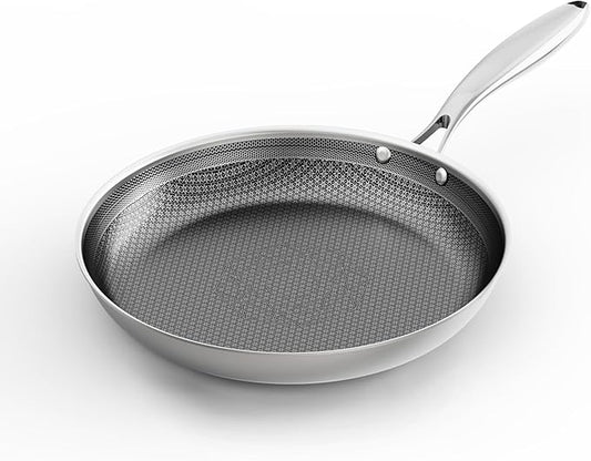 COOKER KING 12-Inch Stainless Steel Pan, Hybrid Nonstick Frying Pan, 3-Ply Clad by cookerking