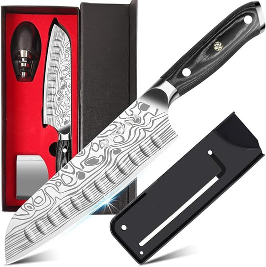 MOSFiATA Santoku Knife- 7 Inch Vegetable Knife Ultra Sharp Chopping Knife- by MOSFiATA