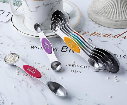 Magnetic Measuring Spoons Set of 7 Stainless Steel Stackable Dual Sided - Image 6