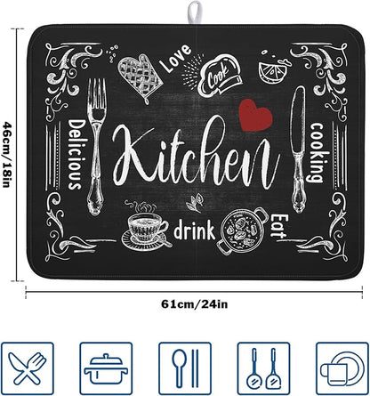 Kawani Black Coffee Bar Dish Drying Mats - Image 2