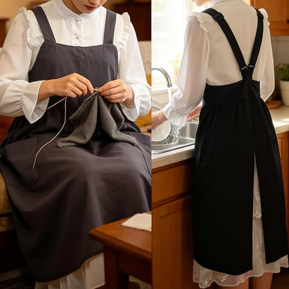 Uaussi Cotton Linen Apron Cross Back Work Apron - Image 4