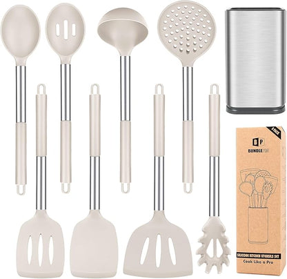 Silicone Cooking Utensil Set, BPA Free Heat Resistant Kitchen Tools by BUNDLEPRO