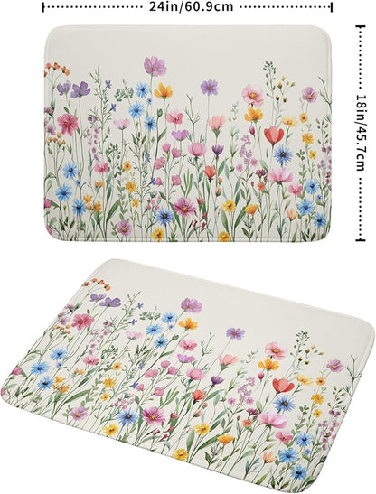 Giwawa Spring Floral Dish Drying Mat 18"x24" Watercolor Summer Wildflower Dish - Image 2