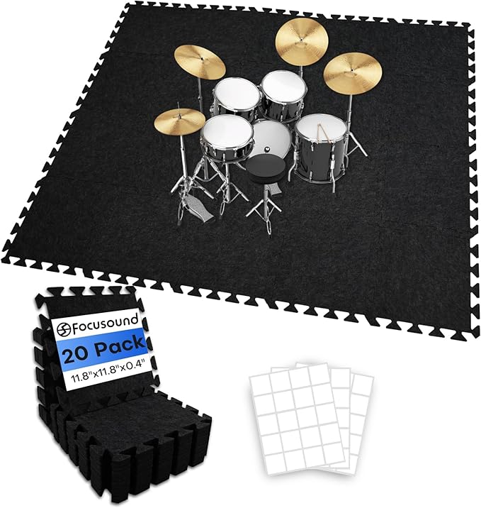 Focusound 20Pcs Sound Absorbing Interlocking Drum Rug, 11.8 x 11.8 x 0.4 inches by Focusound