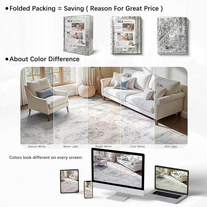 DCX 9x12 Haze Blue Rug, Machine Washable Stain Resistant Distressed Vintage Rug - Image 9