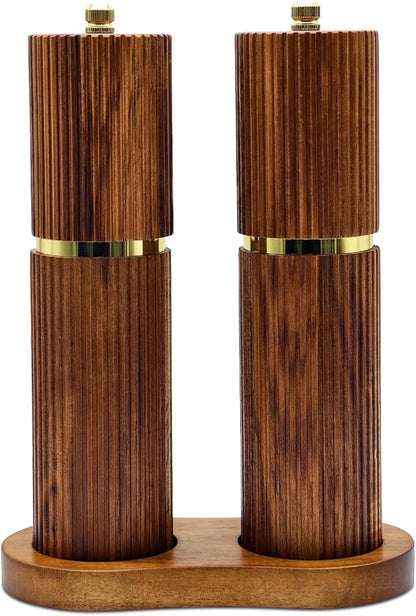 8 Inch Wooden Salt and Pepper Grinder Set, Adjustable Coarseness, Acacia Wood by Amestar